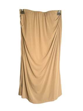 OGL Sustainable Ruched Draped Viscose Spandex Maxi Skirt in Tan